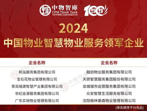 重磅 2024中国物业服务综合实力百强企业发布